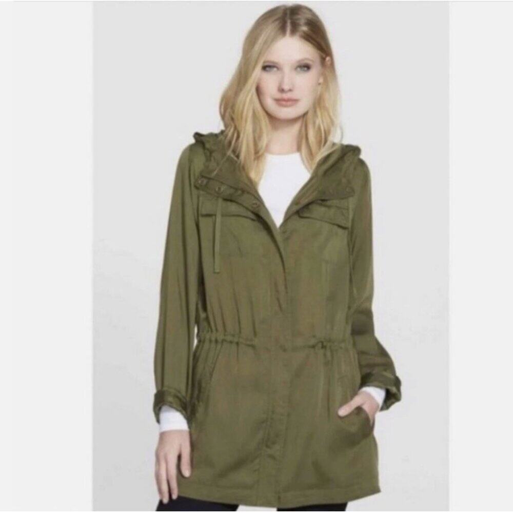 EILEEN FISHER Petite Hooded Utility Jacket Olive Green PM